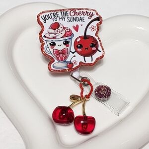 Valentine Badge Clip Cherry To My Sundae Badge Reel ID Holder‎ Valentines Day